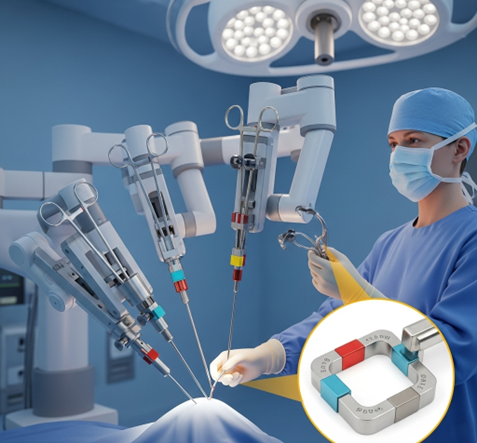 Person using Rare earth magnetics within the equipment for surgical robotics